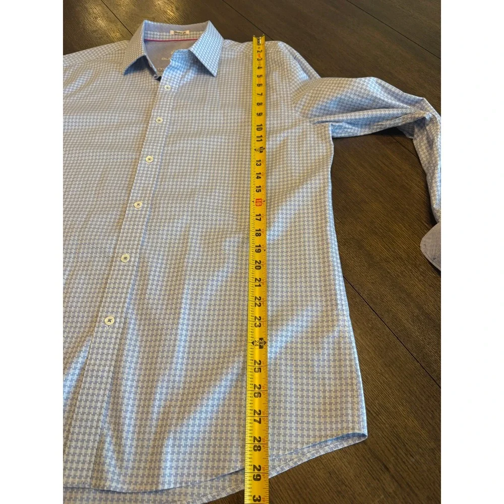 Bugatchi Uomo Men's Shaped Fit Dress Shirt Blue White Pattern Long Sleeve‎ Large - Picture 7 of 8